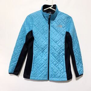 The North Face Black Quilted Puffer Softshell Winter Jacket Blue Black Girls XL